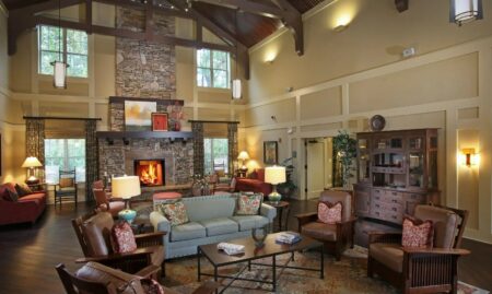 fireplace in lobby